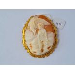 Antique Victorian shell cameo brooch of Leda & the Swan, size 64 x 53mm