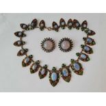 A Egyptian style collet paste panel necklace with similar ear clips