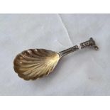 A good quality Victorian caddy spoon with a crisp Onslow shaped handle, gilt shell bowl, London 1842