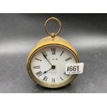 A GWR brass mounted mantle clock by K & Co Paris, 4" diameter