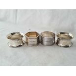 A Chester silver napkin ring and three others, 110g