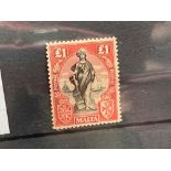 MALTA SG139 (1922). £1 value, wmk sideways. Mint. Cat £150