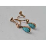 A pair of drop turquoise earrings 9ct