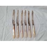 A set of six knives with chased stems MOP handles, Sheffield 1903 by JR