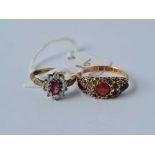 A Victorian garnet and pearl ring (stones missing) 15ct gold size S together with a garnet cluster