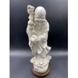 A Chinese Blanche de chine on wood base, 13" high