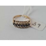 A three row dress ring 9ct size Q 2.9 gms