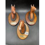 Three Beswick mounted horses heads, 6" high