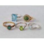 FIVE ASSORTED GEM SET RINGS, 9ct, 17g inc