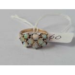 A vintage opal and diamond triple cluster ring, 9ct, size O, 3.3 g.