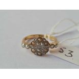 AN EDWARDIAN GOLD AND PLATINUM PEARL AND DIAMOND CLUSTER RING, 18ct, size N, 3.0 g.