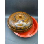 An antique circular lacquered bowl and cover, 12" diameter