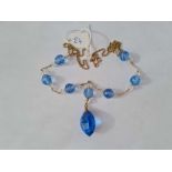 A blue paste drop pendant necklace on 9ct chain