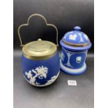 A Wedgwood tobacco jar and cover with plated mounts, 8" high