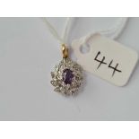 An amethyst and diamond pendant, 9ct, 1.7 g