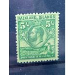 FALKLANDS sg 124 (1929) 5/- Whale and Penguin mint Cat£100