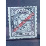 MALTA SG 121 (1922) 10sh Self Government overp[rint Mint cat £140