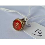 Antique Victorian carnelian set seal with an intaglio of a pansy