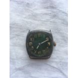 A silver wrist watch with green enamelled dial AF