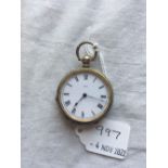 A ladies silver fob watch on silver chain with key W/O