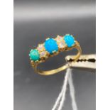 A turquoise & diamond gold (unmarked) ring size T 2.8g inc