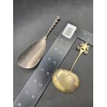 A silver gilt sterling spoon with enamel decoration and a shoe horn, 53g