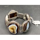 Victorian large five panel banded agate and silver bracelet 105g inc