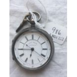 A gents large silver chronograph pocket watch with key