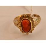 A antique ring set with a coral cameo of a female head Chester 1911 9ct size P 3.3 gms