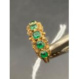 A early Georgian high carat gold CANNETILLE work ring set with green stones size N