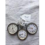 Three ladies silver fob watches