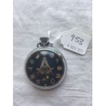 A masonic AUTOMATON pocket watch with rotating hour glass on dial