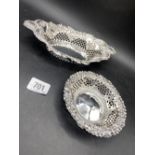 Two embossed dishes, one boat shaped, 8" long, Chester 1900, 119g