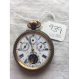 A metal multi dial moon faced pocket watch