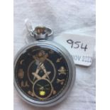 A masonic AUTOMATON pocket watch with rotating skull and cross ones on dial W/O