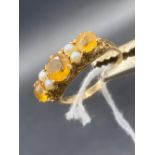 A 7 stone vintage citrine & pearl gold ring size T 3.2g inc