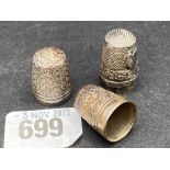 A group of four thimbles, one Chester 1895, the others plated?