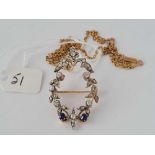 A VICTORIAN GOLD AND SILVER SET SAPPHIRE AND DIAMOND PENDANT ON GOLD CHAIN