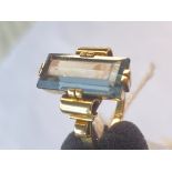 A ART DECO LARGE OBLONG TOURMALINE IN FANCY SCROLL SETTING 14CT GOLD
