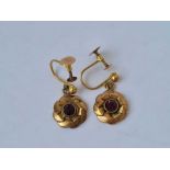 A pair of garnet drop earrings 9ct 2.4 gms