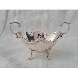 Small Scottish two handled boat shaped bowl on padded feet, 5" wide, Glasgow, 85g