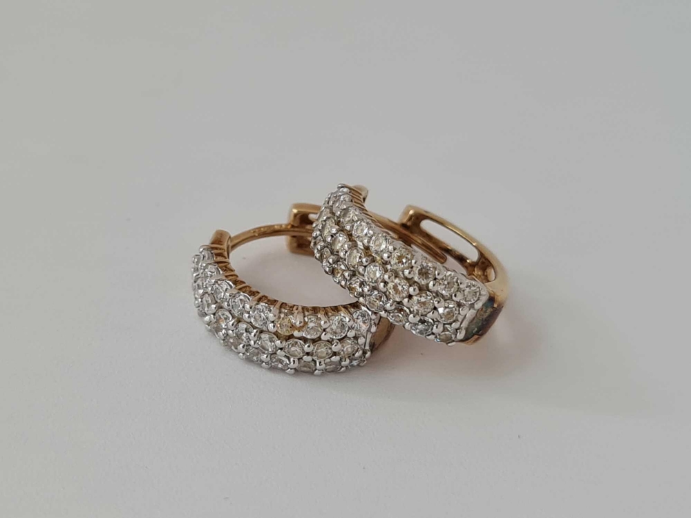 A pair of stone set hinged 9ct hoop earrings 2.7g inc