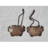 A pair of attractive engraved wine labels for Gin and Rum, Birmingham 1864 by G Unite