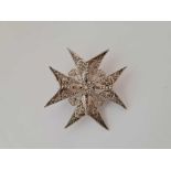 Antique Silver filigree Maltese cross brooch, 46 x 46mm