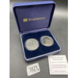 Two boxed Ball of Trafalgar £5 coins