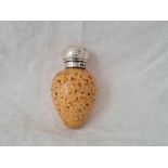 An unusual Victorian scent bottle with birds egg style body, 2.5" high, Birmingham 1891