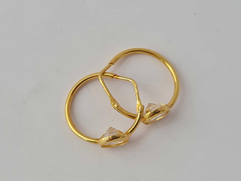 A pair 18ct gold stone set hoop earrings 2.6g inc - Image 2 of 2