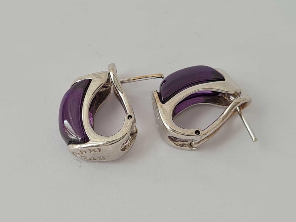 A pair of mauve stone 14k white gold earrings with safety backs 9.6g inc - Image 3 of 3