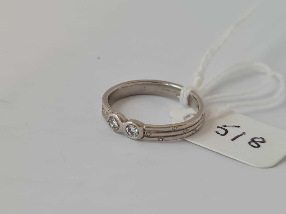 Platinum hallmarked 2/s diamond set ring with decorated band, size L - Image 2 of 3