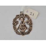 Antique Georgian carved silver pierced pendant of Madonna and child with primitive lettering and a